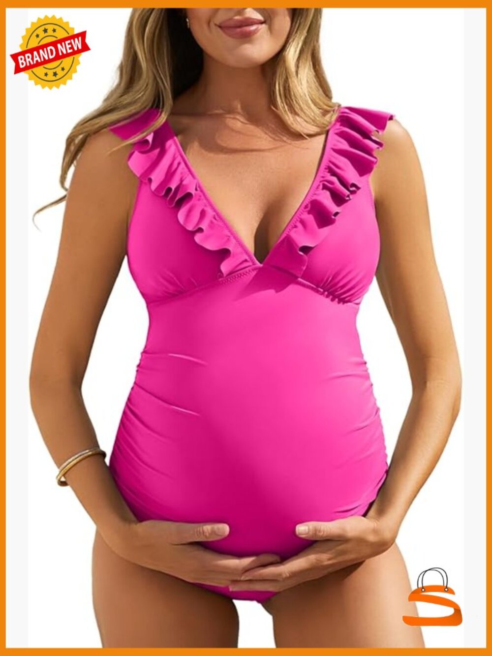 Ruffle Maternity Swimsuit One Piece V-Neck Lace Up Push Up Monokini